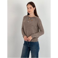 Uzun Kollu Long Sleeve Taş Detaylı Kadın Triko Kazak Women Knitwear