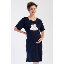 Kadın Kısa Kol Hamile & Lohusa Lacivert Gecelik C3T9N0O104
