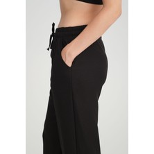 Zertex Kadın Siyah Keten Karışımı Pantolon Bol Kesim Kalıp Bel Lastikli Rahat Kalıp Stil Kesim