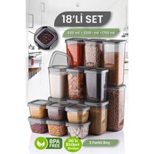 MYBOX 18'li Set Etiketli Kare Erzak Saklama Kabı - Bakliyat Saklama Kutusu Baharatlık 6x(550-1200-1750 ML)