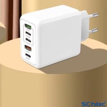 ScHitec 120W 3 Type-C + 2 UsbA Toplam 5 Çıkışlı Philips 3A 45W UsbA to Micro Kablolu Şarj Aleti Beyaz SR104