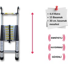 440 Cm. - 15  basamaklı Kancalı Teleskobik / Teleskopik Merdiven I Tipi Uzayan Merdiven