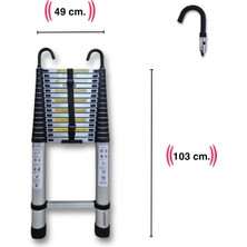 620 Cm. - 16  Basamaklı Kancalı Teleskobik / Teleskopik Alüminyum Merdiven - I Tipi Uzayan Merdiven