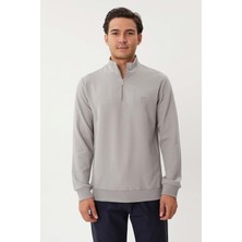 Erkek Dik Yaka Yarım Fermuarlı Gri Sweatshirt