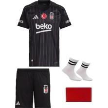 Beşiktaş Deplasman Siyah Çocuk Forma Takımı 4'lü Set Çorap+Bileklik Hediyeli