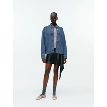 Dik Yaka Oversıze Kare Cepli  Kot  Ceket