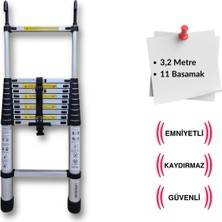 320 Cm. - 11  Basamaklı Kancalı Teleskobik / Teleskopik Merdiven - I Tipi Uzayan