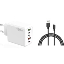 ScHitec 120W 3 Type-C + 2 UsbA Toplam 5 Çıkışlı Tecno TCD-M11 USB-A to Micro 2A Kablolu Şarj Aleti Beyaz SR104