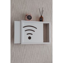 HKM Ticaret Beyaz 25 x 35 x 7  cm  Wifi Amblemli Duvara Asılabilir Sigorta ve Modem-Wifi Saklama Kutusu! Saklama Kutusu