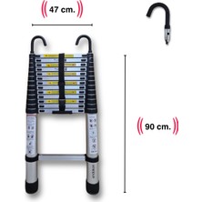 410 Cm. - 14  Basamaklı Kancalı Teleskobik / Teleskopik Alüminyum Merdiven - I Tipi Uzayan Merdiven