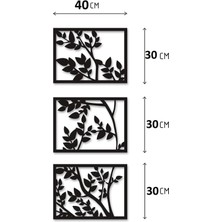 Üçlü Dal ve Yaprak Desenli Ahşap Dekoratif Duvar Tablosu