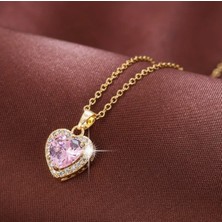 Gold Kalpli Pembe Zirkon Taşlı Ciddi Ilişki Kolyesi