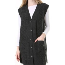 Fresh Moda Kadın Yün Kışlık Anne Uzun Triko Yelek