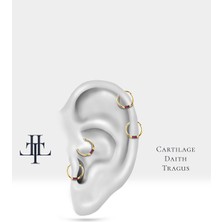 Baget Yakutlu Halka Piercing, 10-12 Mm, 1.2 Mm, 14K Sarı-Beyaz-Kırmızı Altın | LC00016R