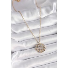 Clariss 316L Çelik Gold Renk Zincir Zirkon Taşlı Mix Renk Güneş Model Kadın Kolye