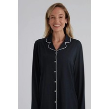 Eros 31800 Lacivert Pamuklu Önden Düğmeli Kadın Pijama Takımı