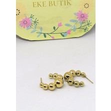 Eke Butik Çelik Sıra Toplu Çivili Küpe Altın