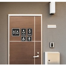 Wc Tuvalet Kapı Yönlendirme Tableası Siyah Ahşap Set