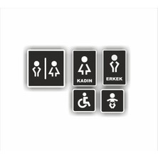 Wc Tuvalet Kapı Yönlendirme Tableası Siyah Ahşap Set