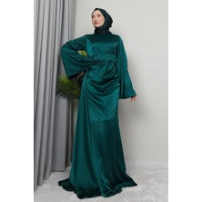 Giza Store Yasemin Saten Abiye Koyu Yeşil