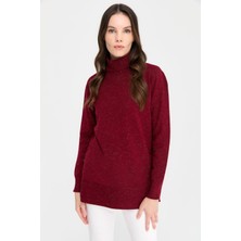 Desen Triko Kadın Tam Balıkçı Yaka Dikişsiz Kazak 23391 Vişne Çürüğü