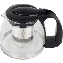 Nishev Renkli Süzgeçli Cam Demlik 700 ml - Siyah