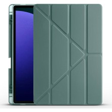 Noktaks - Galaxy Tab S10+ Plus 12.4.inç SM-X820 - Kılıf Kalem Bölmeli Standlı Tri Folding Kılıf - Koyu Yeşil