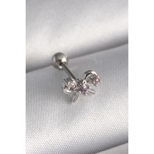 Clariss 316L Çelik Gümüş Renk Zirkon Taşlı Kurdele Tragus Piercing