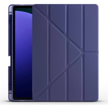 Noktaks - Galaxy Tab S10+ Plus 12.4.inç SM-X820 - Kılıf Kalem Bölmeli Standlı Tri Folding Kılıf - Lacivert