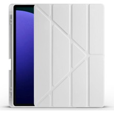 Noktaks - Galaxy Tab S10+ Plus 12.4.inç SM-X820 - Kılıf Kalem Bölmeli Standlı Tri Folding Kılıf - Gri