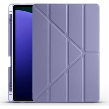 Noktaks - Galaxy Tab S10+ Plus 12.4.inç SM-X820 - Kılıf Kalem Bölmeli Standlı Tri Folding Kılıf - Mor