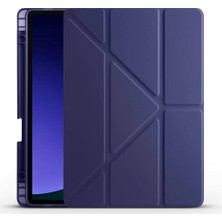 Noktaks - Galaxy Tab S9 Fe 10.9.inç SM-X510 - Kılıf Kalem Bölmeli Standlı Tri Folding Kılıf - Lacivert