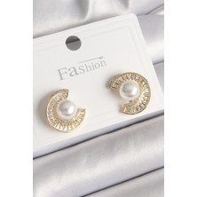 Style Of Carmen Pirinç Gold Renk Zirkon Taşlı Salyangoz Model Inci Detay Kadın Küpe
