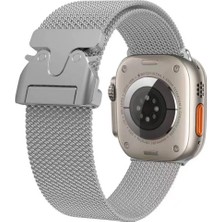 Ekılıf Apple Watch 42MM - Kordon Metal Hasır Kordon Krd-25 - Gümüş