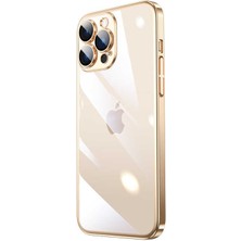 Enfein Apple iPhone 13 Pro Max Kılıf Sert Pc Renkli Çerçeveli Riksos Kapak - Gold