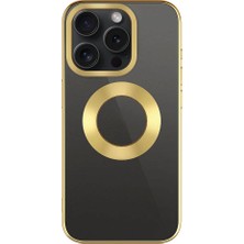 Enfein Apple iPhone 15 Pro Max Kılıf Tek Kamera Çerçeveli Logo Gösteren Omega Kapak - Gold