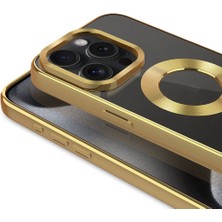 Enfein Apple iPhone 15 Pro Max Kılıf Tek Kamera Çerçeveli Logo Gösteren Omega Kapak - Gold