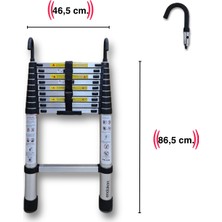 13 Basamak - 380 Cm. Kancalı Teleskobik / Teleskopik Alüminyum Merdiven - I Tipi Uzayan Merdiven