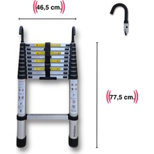 10 Basamak - 290 Cm. Kancalı Teleskobik / Teleskopik Alüminyum Merdiven - I Tipi Uzayan Merdiven