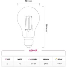 Robolog A60 Standart Tip Flamanlı Rustik LED Ampul 4 Watt( 1 Adet)