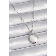 Style Of Carmen 316L Çelik Gümüş Renk Beyaz Sedefli Daire Model Kadın Kolye