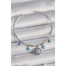 Style Of Carmen Pirinç Gümüş Renk Sallantı Zirkon Taşlı Nazar Boncuk Figür Charm Bileklik
