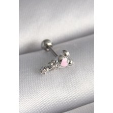 Style Of Carmen 316L Çelik Gümüş Renk Zirkon Taş Detay Pembe Kalp Işleme Tragus Piercing