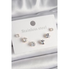 Style Of Carmen 316L Çelik Gold Renk Zirkon Taşlı Kalp Model Kadın Küpe Seti