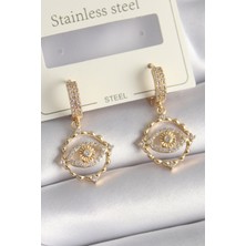 Style Of Carmen Pirinç Gold Renk Zirkon Taşlı Göz Model Kadın Küpe