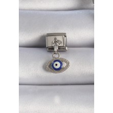 Style Of Carmen 316L Çelik Gümüş Renk Sallantılı Göz Figür Nazar Boncuk Detay Nomination Charm