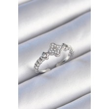 Style Of Carmen Pirinç Gümüş Renk Incili Yonca Model Zirkon Taş Detaylı Kadın Yüzük