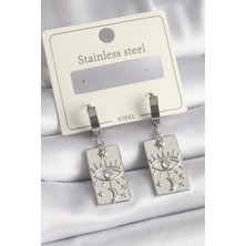 Style Of Carmen 316L Çelik Gümüş Renk Zirkon Taşlı Göz Işleme Detaylı Plaka Model Kadın Küpe