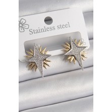 Style Of Carmen Pirinç Gold Gümüş Renk Zirkon Taşlı Kutup Yılıdız Model Kadın Küpe