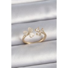 Style Of Carmen Pirinç Gold Renk Ayarlanabilir Zirkon Taşlı Kalp Beyaz Mineli Model Kadın Yüzük